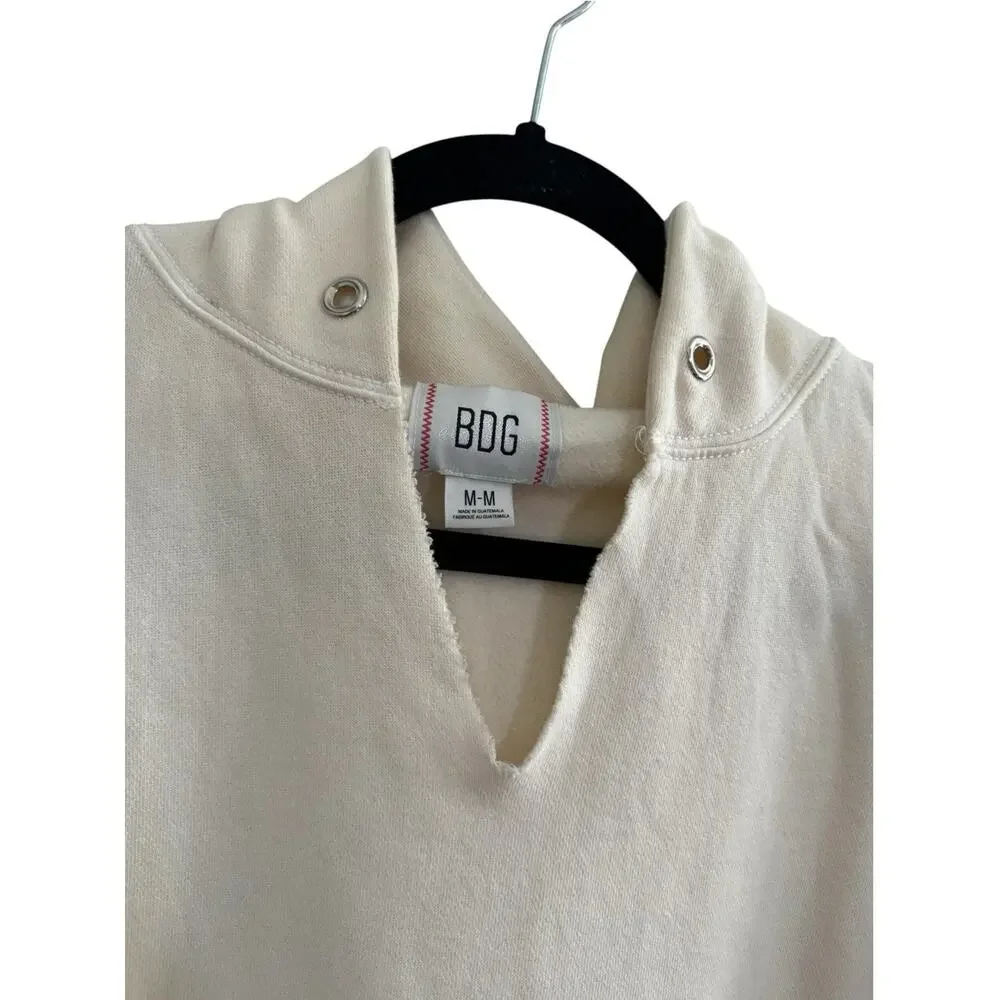 BDG Womens Oversized Cropped Size Medium Cream Colored Hoodie Split VNeck #NE